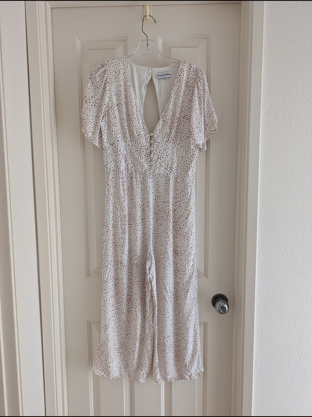 Charlie Holiday Cream Jumpsuit with Brown Dot Print